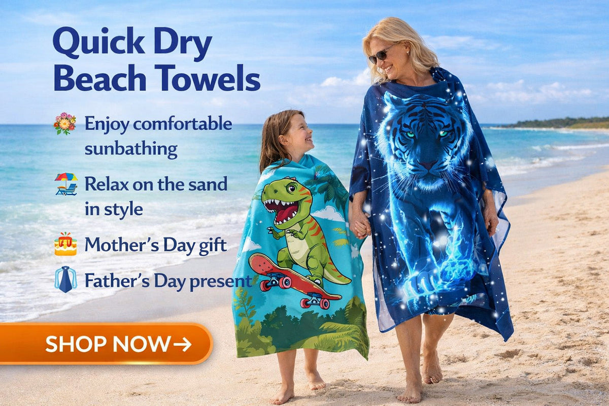 🏖️GiftoLuck Tiger & Ocean Animal Print Quick Dry Beach Towel – Enjoy Your Perfect Summer Holiday