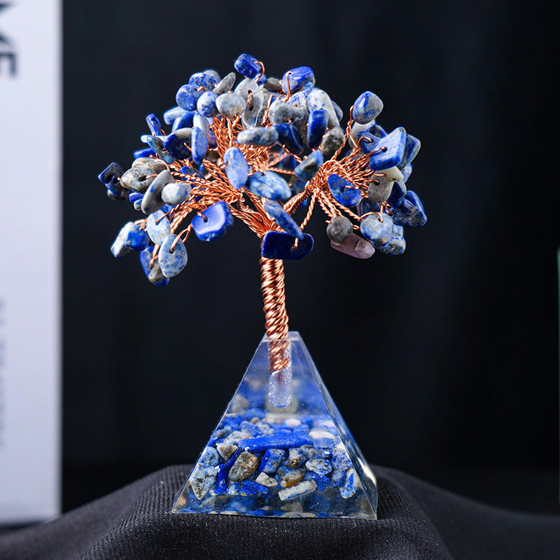 Giftoluck Natural Crystal Gravel Pyramid Base Feng Shui Tree