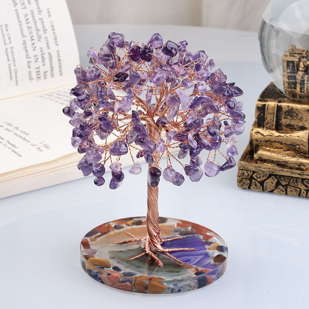 Giftoluck Round Agate Piece Base Healing Crystal Feng Shui Tree