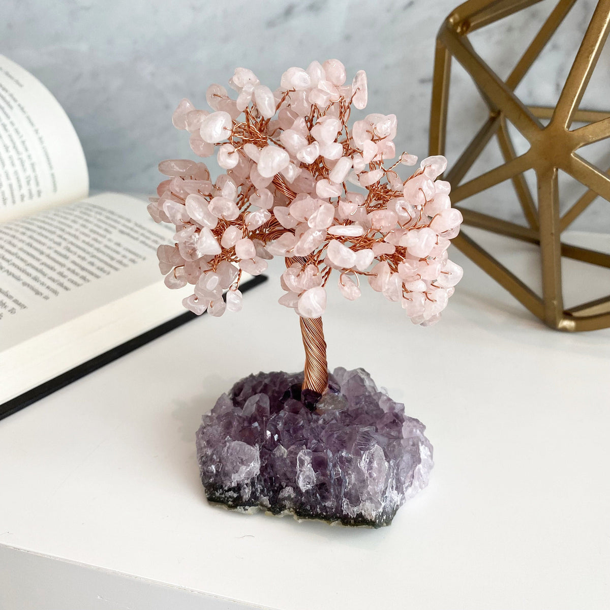Giftoluck Tree Of Life Rose Quartz With Amethyst Base Feng Shui Tree