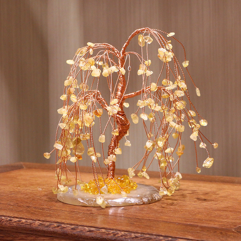 Giftoluck Citrine Gravel Weeping Willow Feng Shui Tree