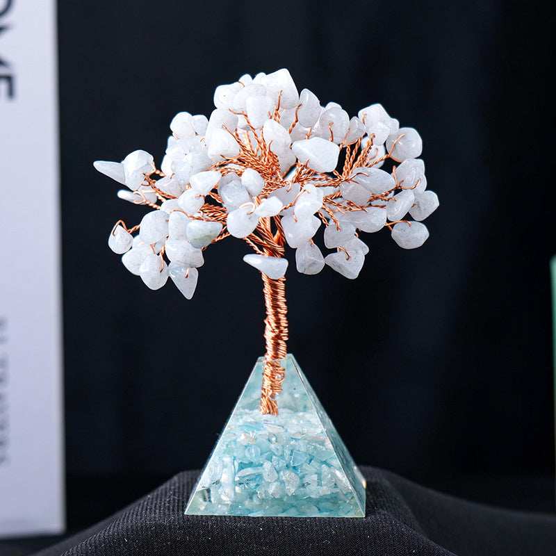 Giftoluck Natural Crystal Gravel Pyramid Base Feng Shui Tree