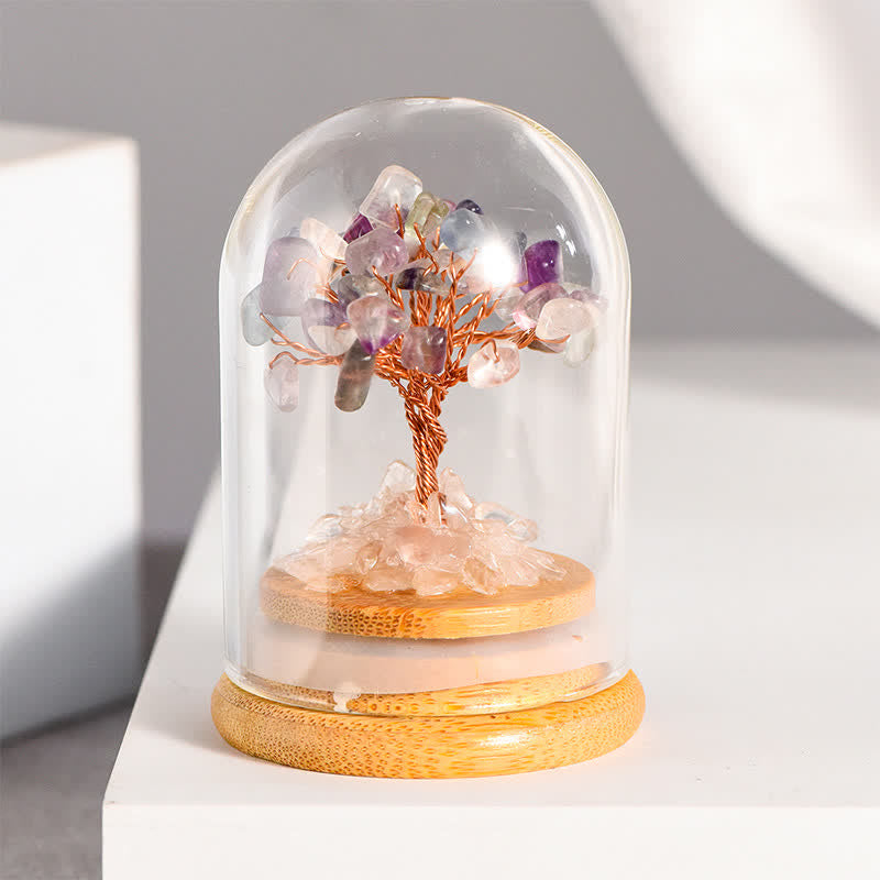 GiftoLuck Natural Crystal Gravel Glass Cover Feng Shui Tree
