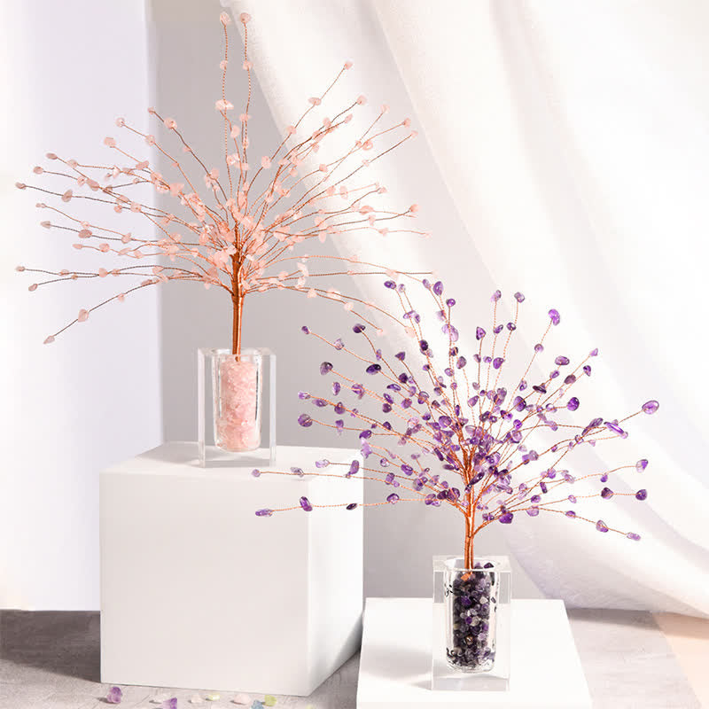 GiftoLuck Natural Crystal Gravel Glass Bowl Feng Shui Tree