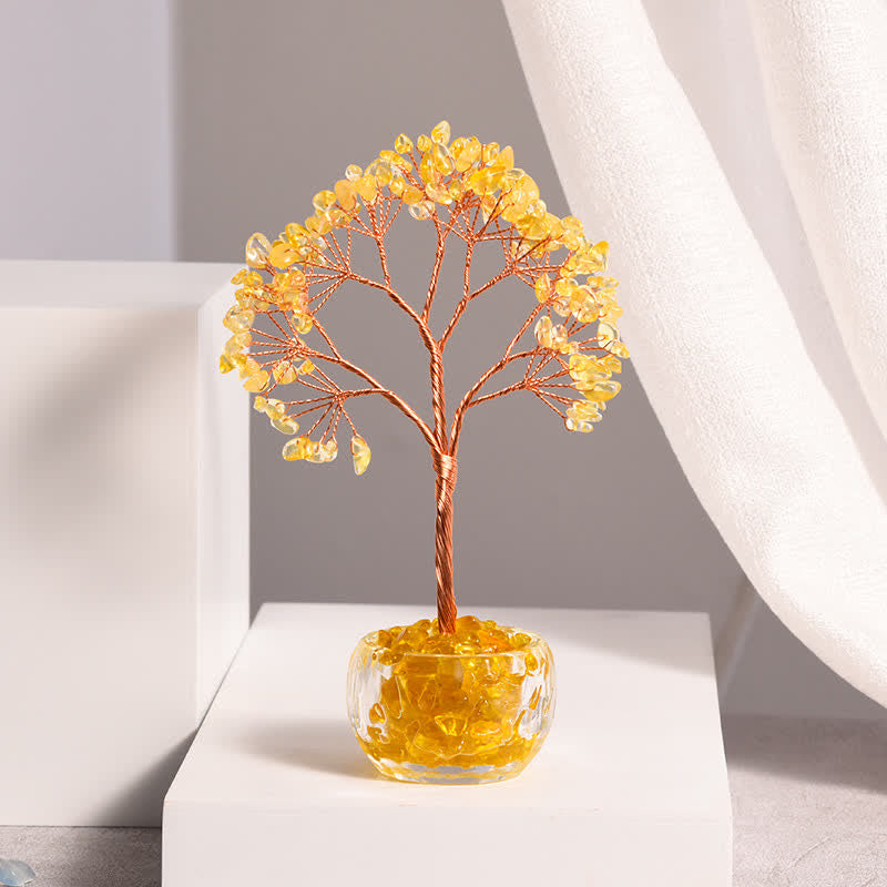 GiftoLuck Natural Crystal Gravel Glass Bowl Feng Shui Tree
