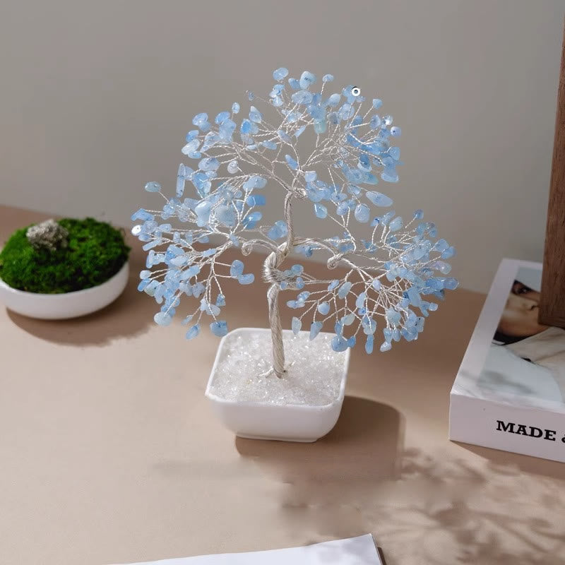 GiftoLuck Natural Aquamarine Ceramic Base Feng Shui Tree