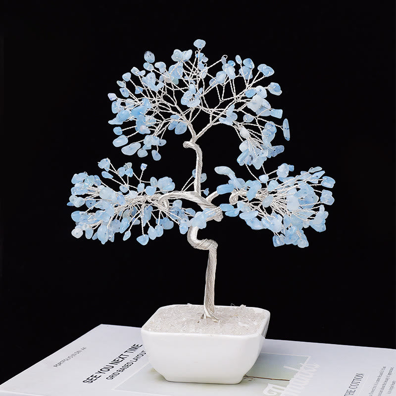 GiftoLuck Natural Aquamarine Ceramic Base Feng Shui Tree