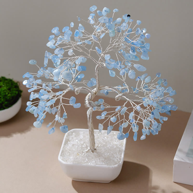 GiftoLuck Natural Aquamarine Ceramic Base Feng Shui Tree