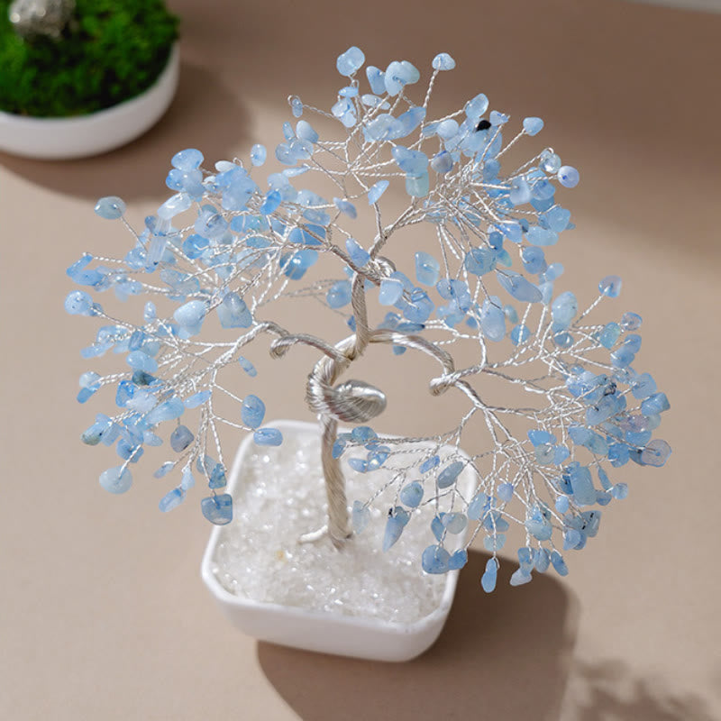 GiftoLuck Natural Aquamarine Ceramic Base Feng Shui Tree