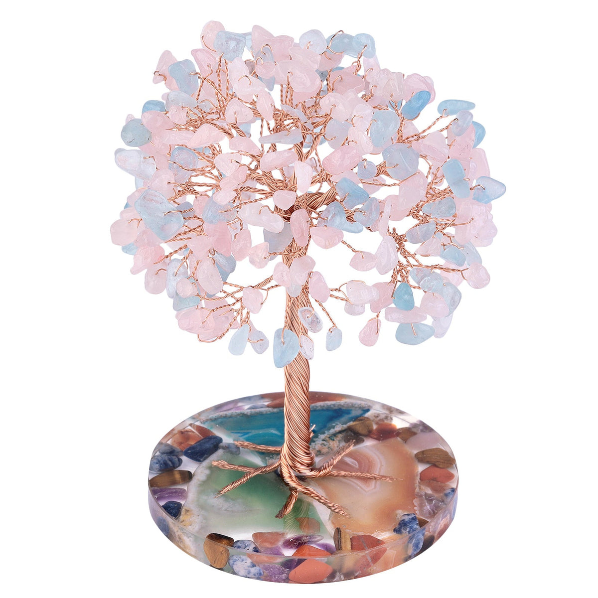 Giftoluck Round Agate Piece Base Healing Crystal Feng Shui Tree
