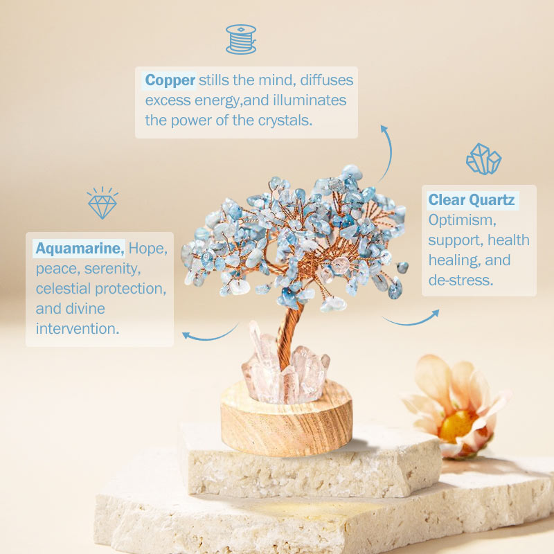 Giftoluck Aquamarine Crystal Feng Shui Tree Lamp