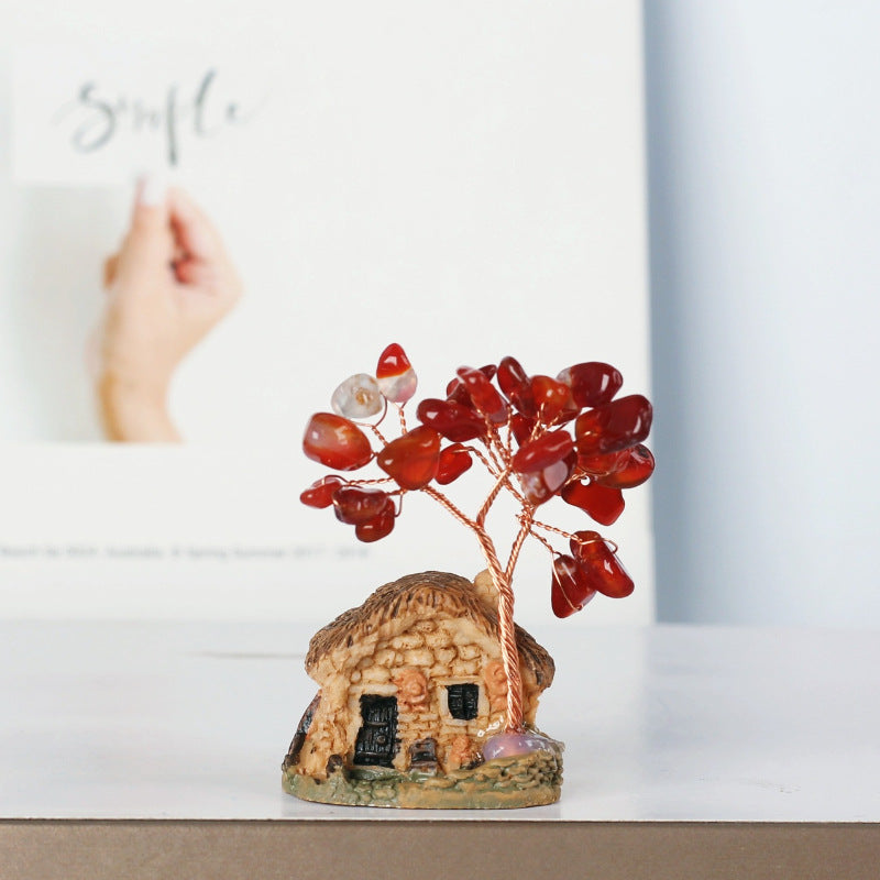 Giftoluck Mini Antique House Crystal Gravel Ornaments Feng Shui Tree