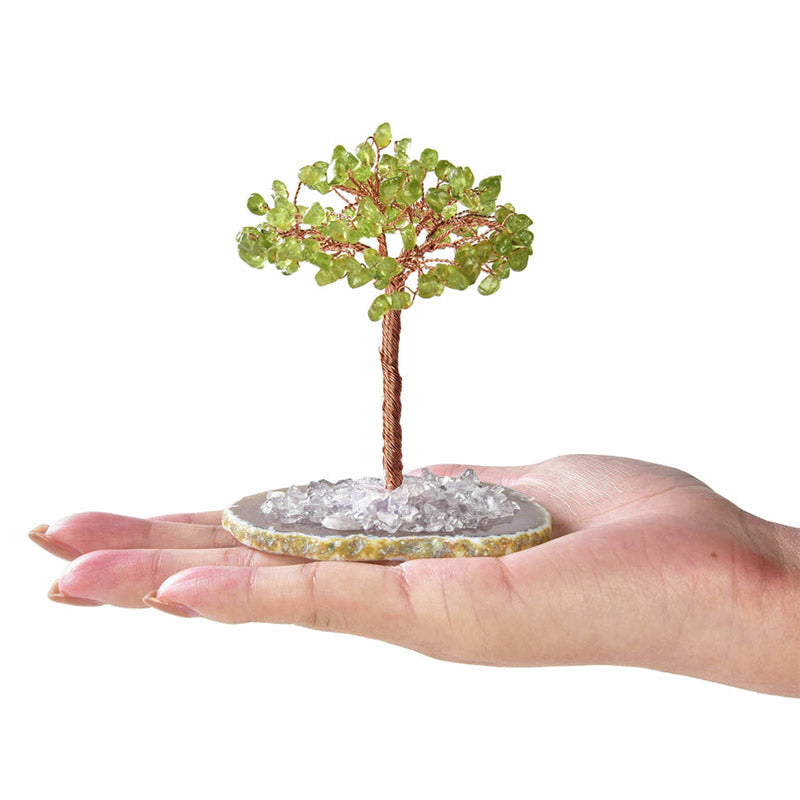 Giftoluck Peridot Natural Gemstone Feng Shui Tree with Agate Base