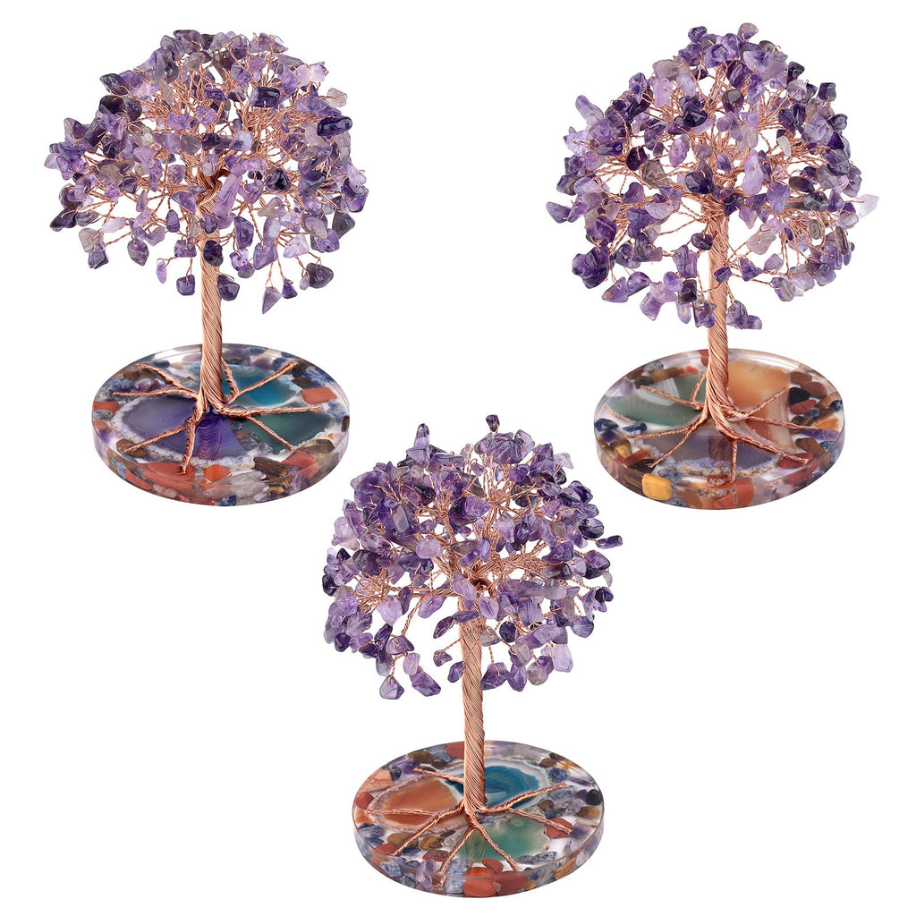 Giftoluck Round Agate Piece Base Healing Crystal Feng Shui Tree