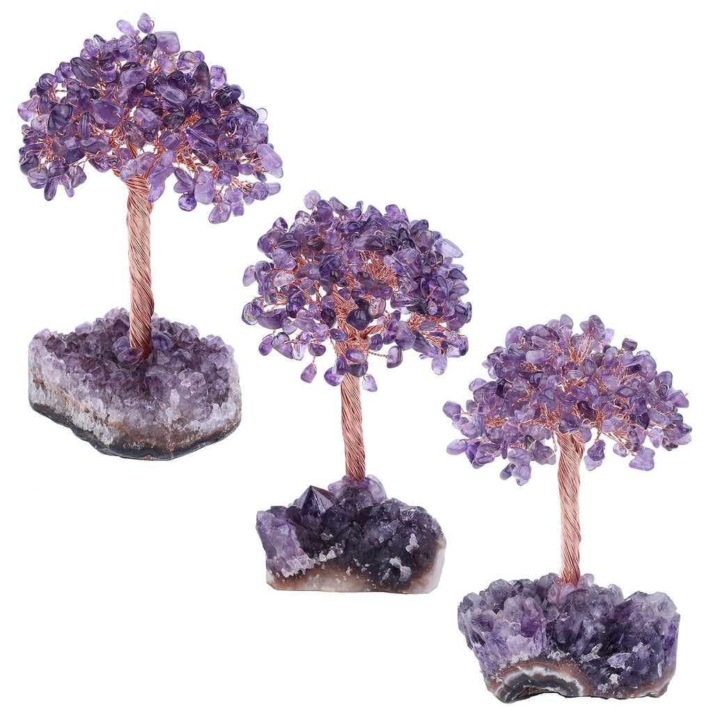 Giftoluck Natural Amethyst Flower Irregular Base Feng Shui Tree