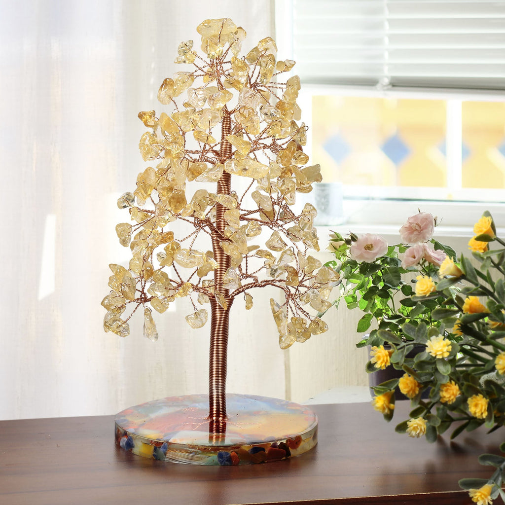 Giftoluck Round Agate Piece Base Healing Crystal Feng Shui Tree
