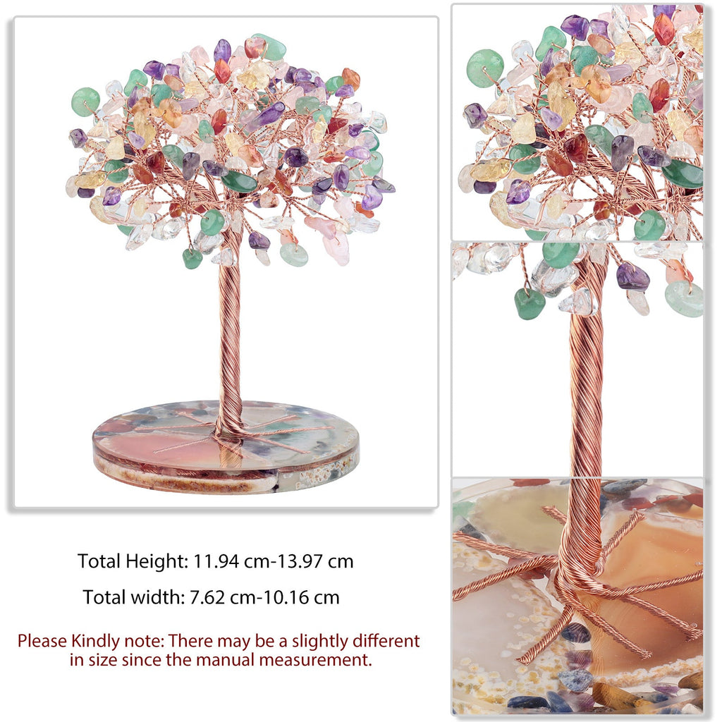 Giftoluck Round Agate Piece Base Healing Crystal Feng Shui Tree
