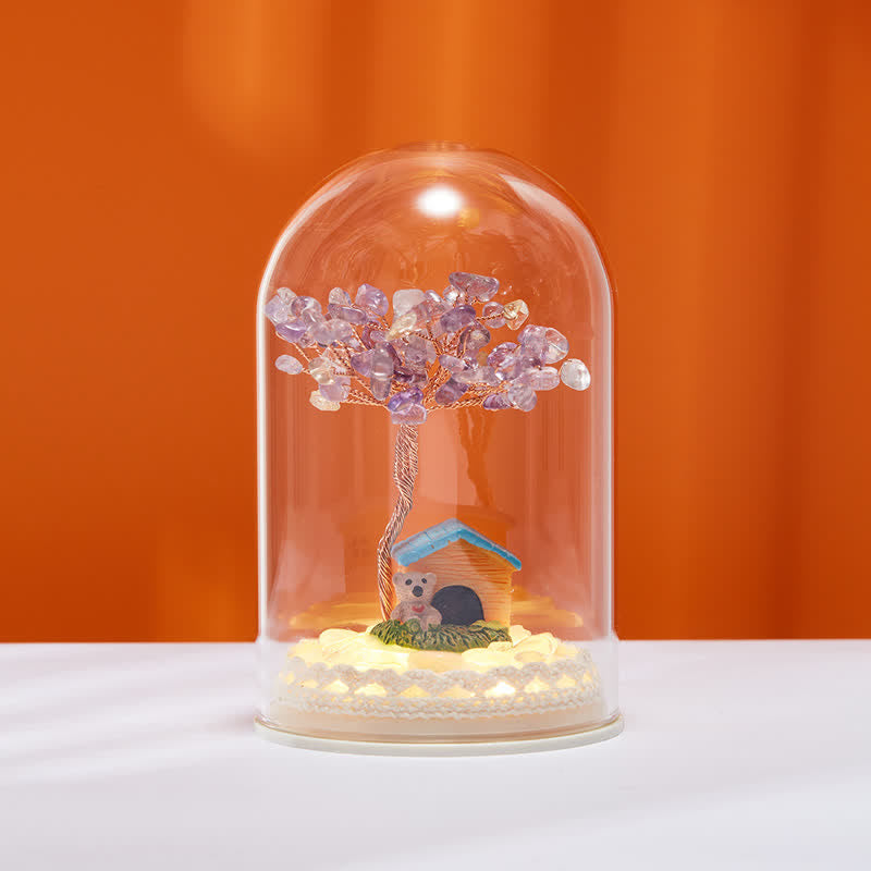 Giftoluck Natural Crystal Glass Cover Feng Shui Tree Decoration