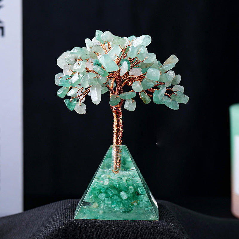 Giftoluck Natural Crystal Gravel Pyramid Base Feng Shui Tree