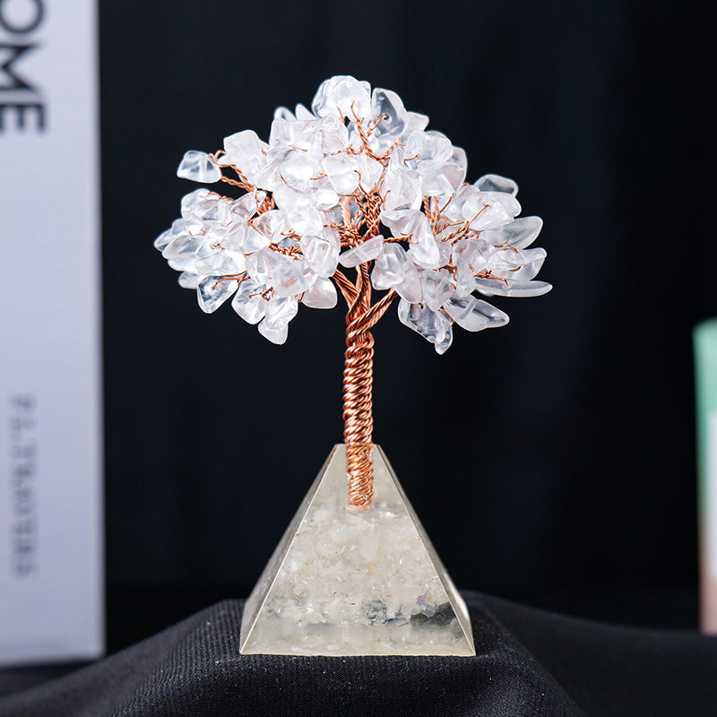 Giftoluck Natural Crystal Gravel Pyramid Base Feng Shui Tree