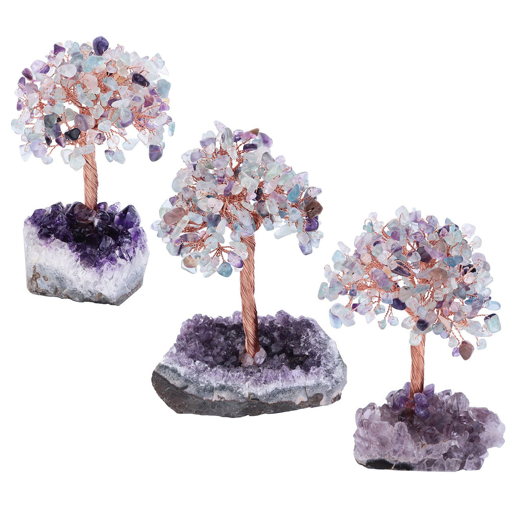Giftoluck Natural Amethyst Flower Irregular Base Feng Shui Tree