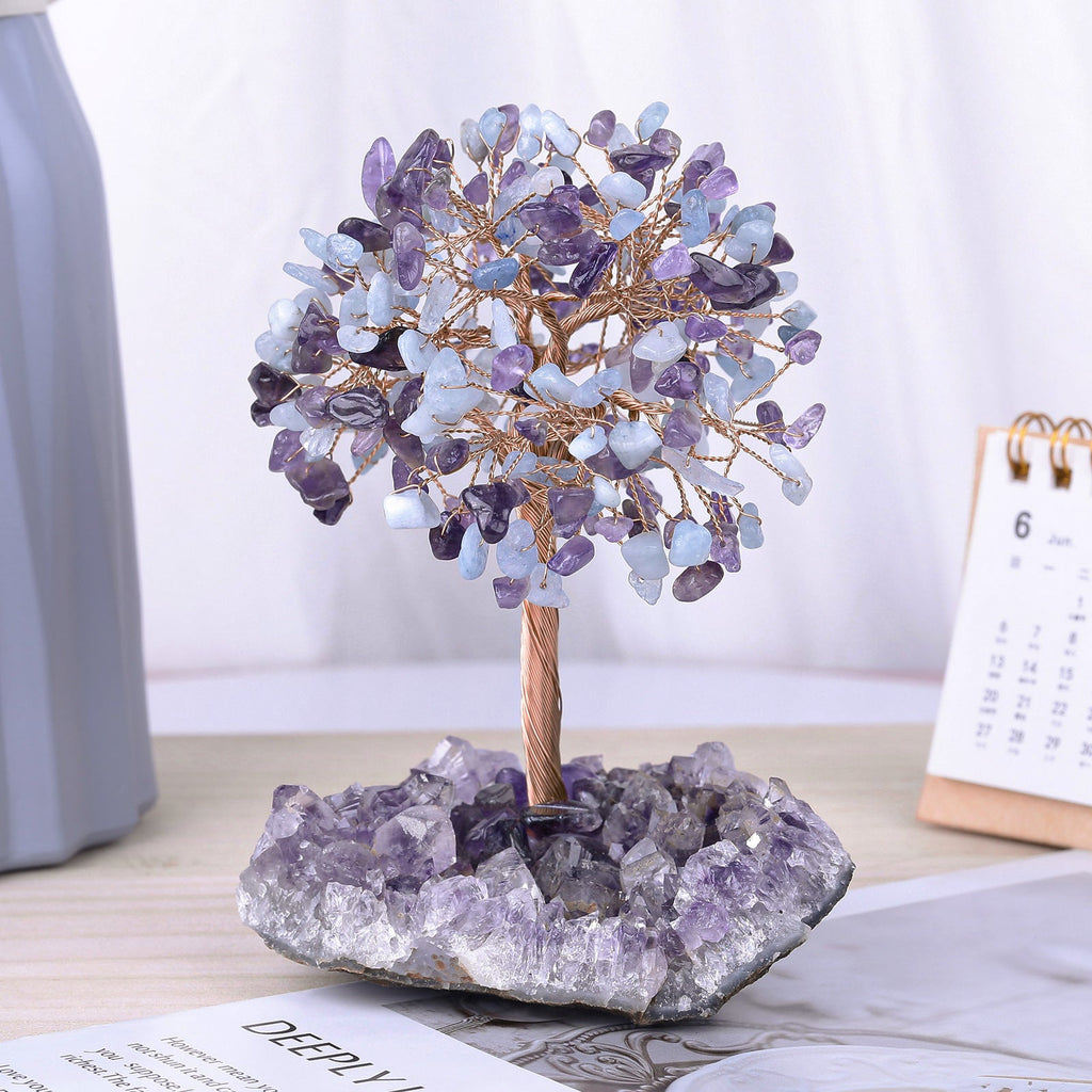 Giftoluck Natural Amethyst Flower Irregular Base Feng Shui Tree