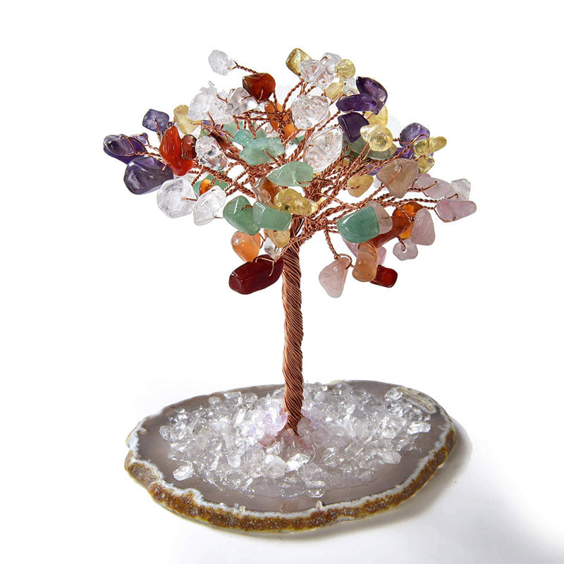 Giftoluck Multi-color Natural Gemstone Feng Shui Tree with Agate Base
