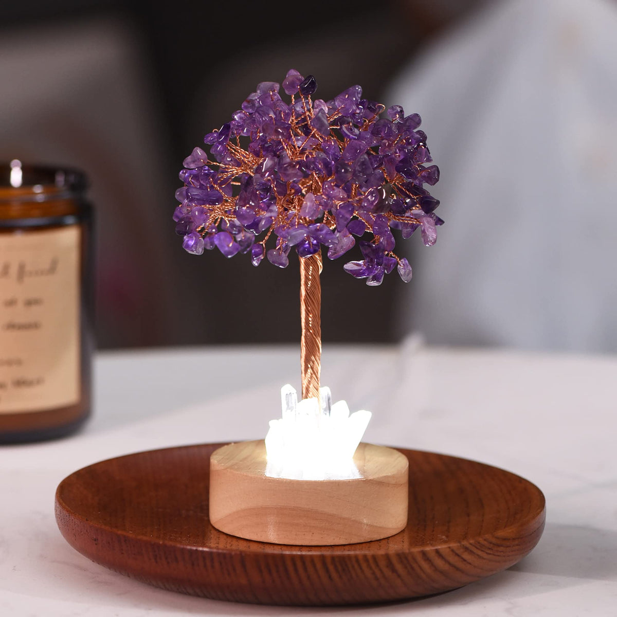 Giftoluck Amethyst Crystal Feng Shui Tree Lamp