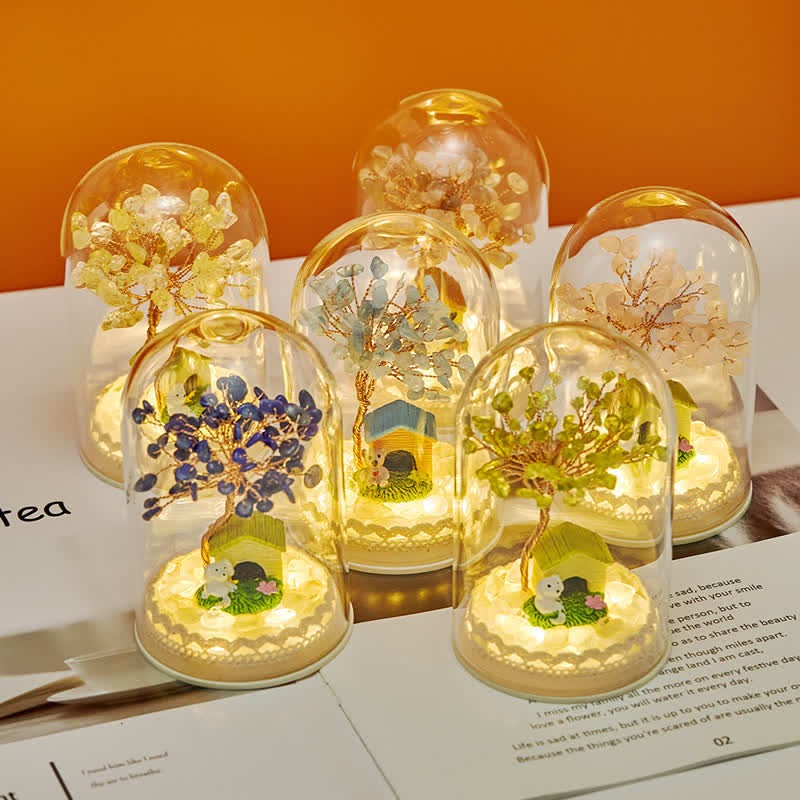Giftoluck Natural Crystal Glass Cover Feng Shui Tree Decoration