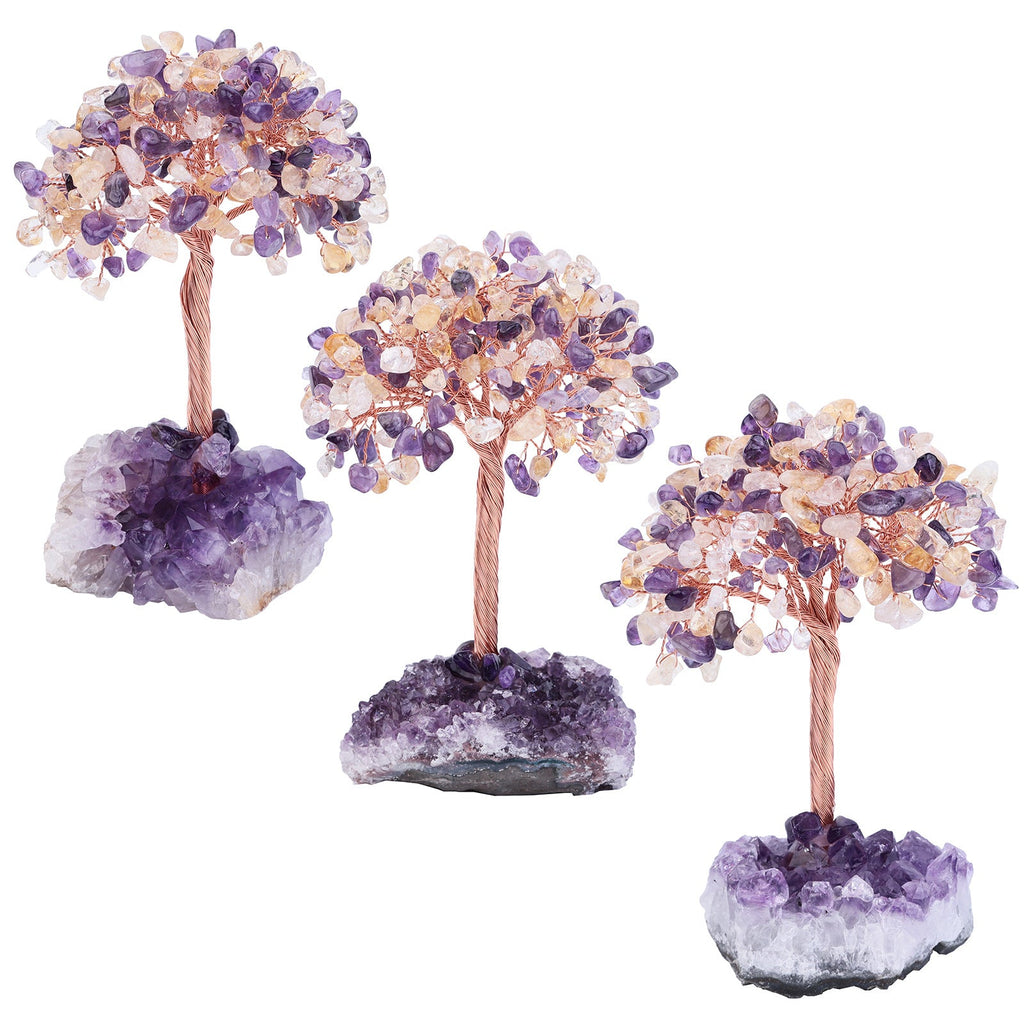 Giftoluck Natural Amethyst Flower Irregular Base Feng Shui Tree