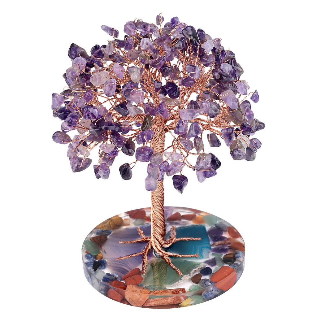 Giftoluck Round Agate Piece Base Healing Crystal Feng Shui Tree