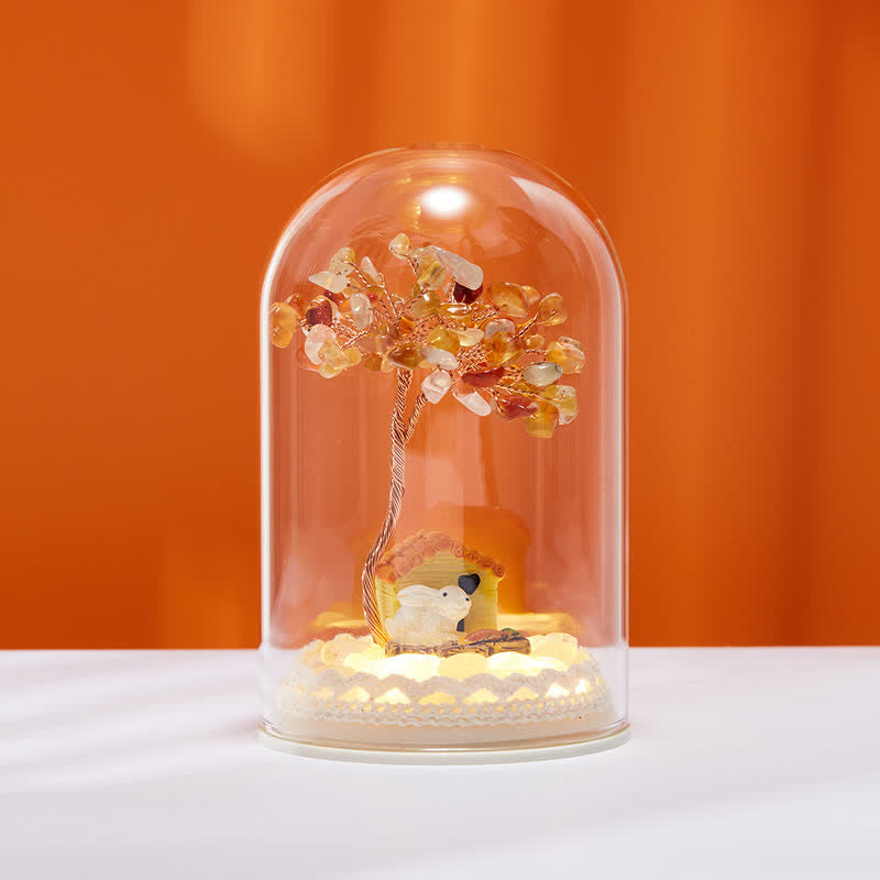 Giftoluck Natural Crystal Glass Cover Feng Shui Tree Decoration