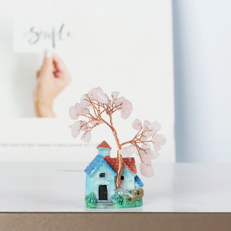 Giftoluck Mini Blue Castle Crystal Gravel Ornaments Feng Shui Tree
