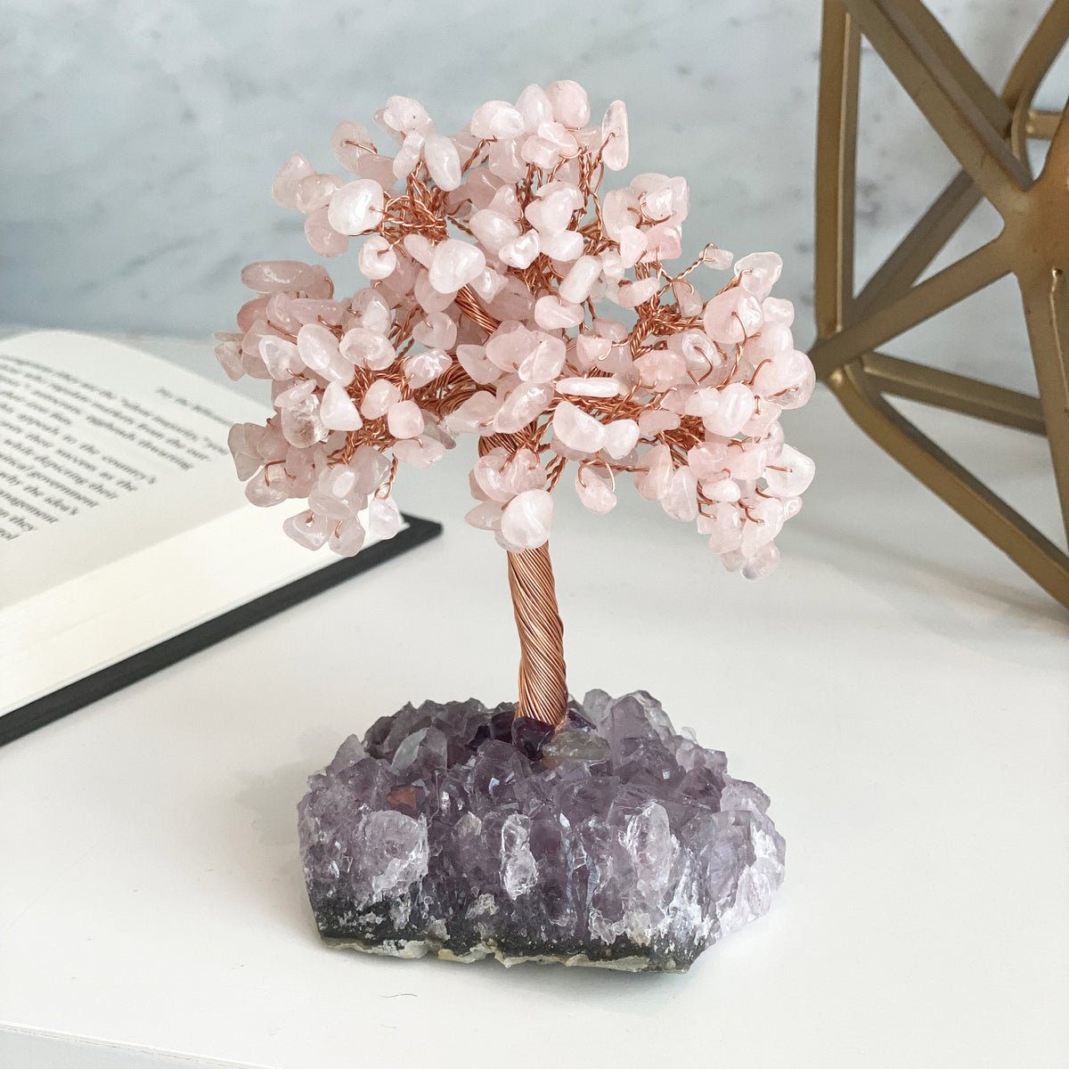 Giftoluck Tree Of Life Rose Quartz With Amethyst Base Feng Shui Tree