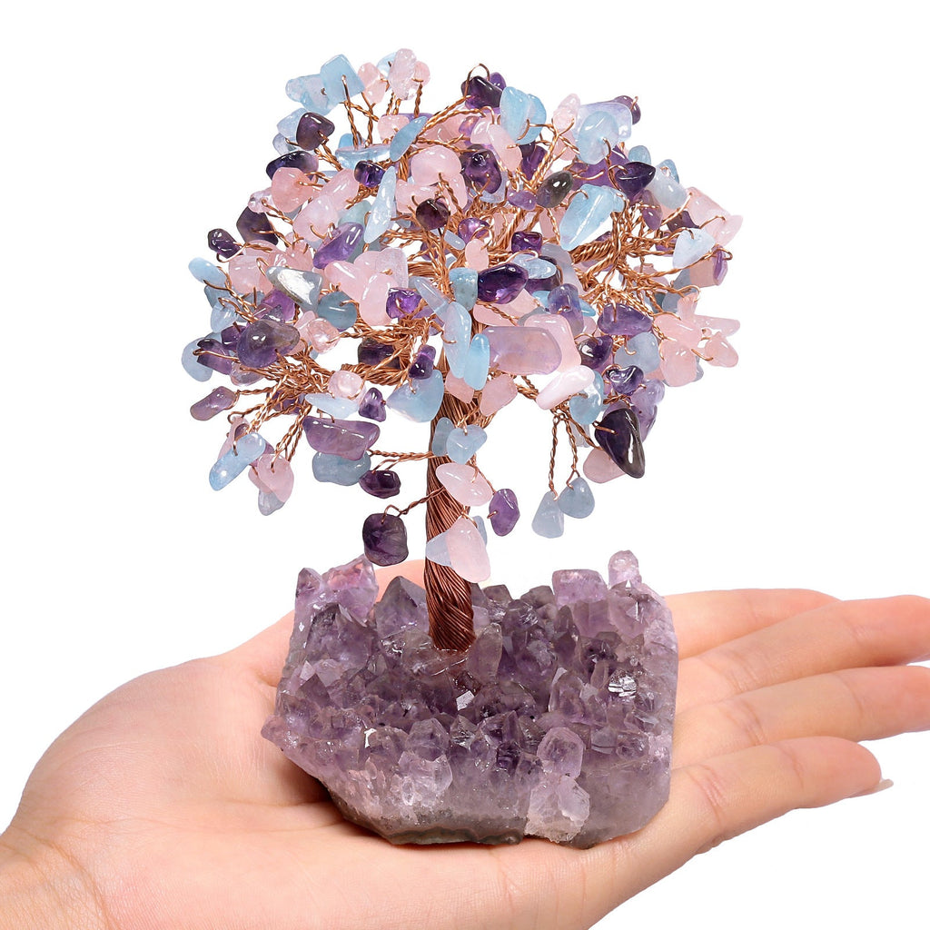 Giftoluck Natural Amethyst Flower Irregular Base Feng Shui Tree