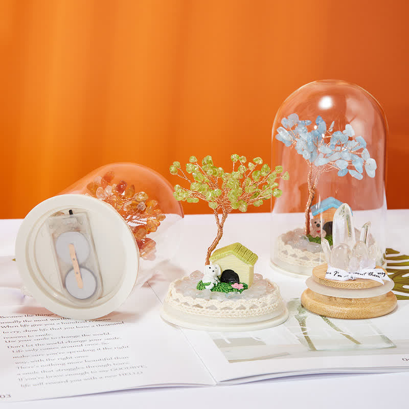 Giftoluck Natural Crystal Glass Cover Feng Shui Tree Decoration