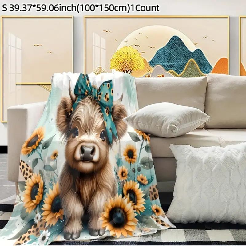 🐂【Highland Cow Series】35% OFF Directly for Christmas Sale|Cute Highland Cow Print Flannel Blanket, Soft Warm Throw Blanket Nap Blanket For Couch Sofa Office Bed Camping Travel, Multi-purpose Gift Blanket For All Season