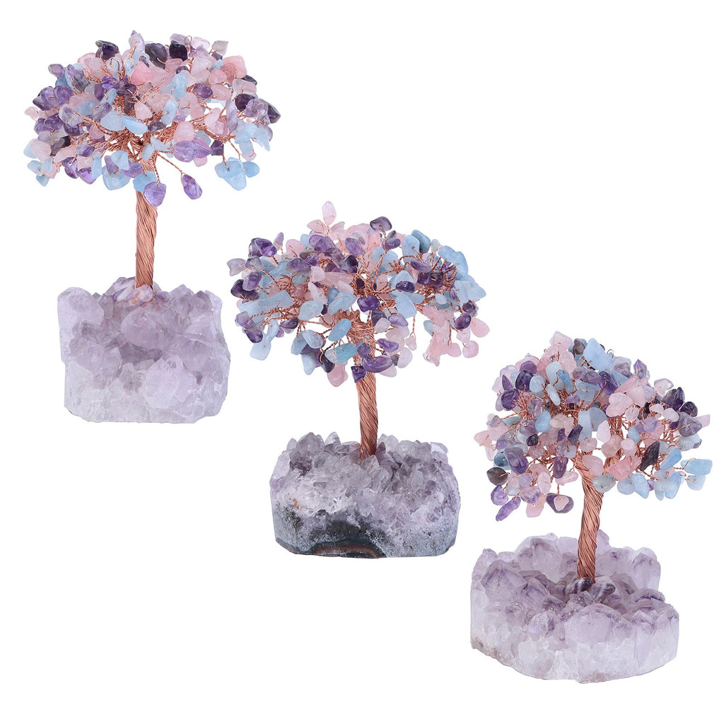 Giftoluck Natural Amethyst Flower Irregular Base Feng Shui Tree