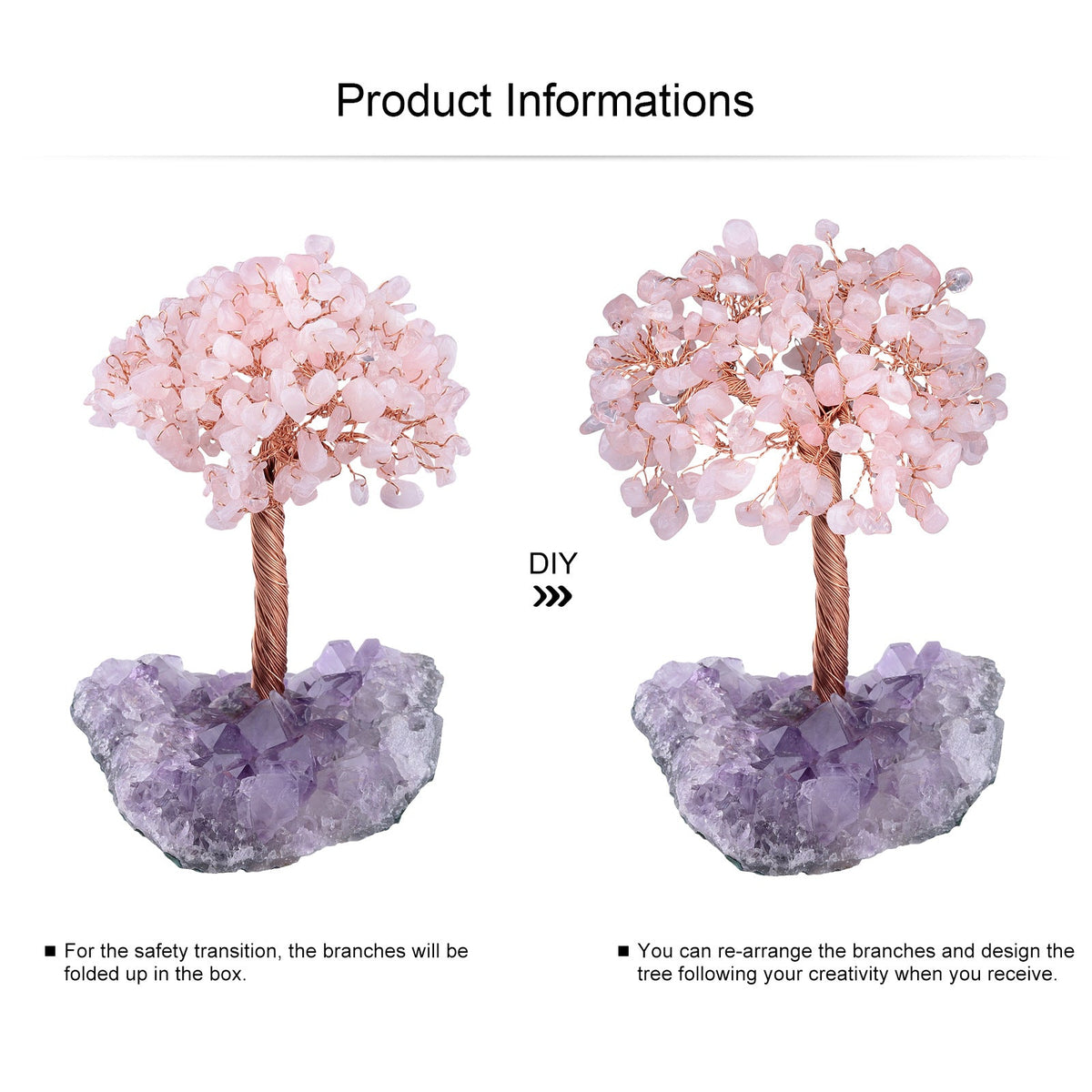 Giftoluck Tree Of Life Rose Quartz With Amethyst Base Feng Shui Tree