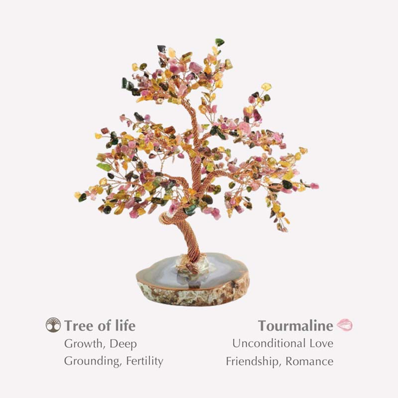 GiftoLuck Tourmaline Feng Shui Tree With White Crystal Base