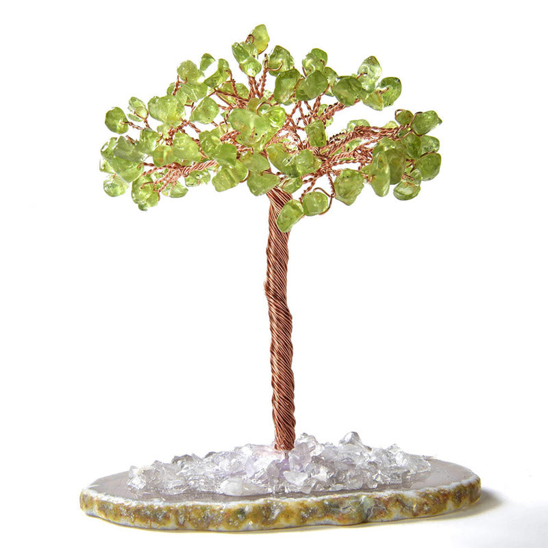 Giftoluck Peridot Natural Gemstone Feng Shui Tree with Agate Base