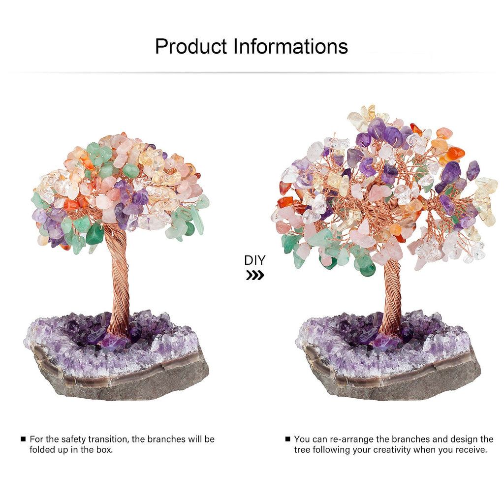 Giftoluck Natural Amethyst Flower Irregular Base Feng Shui Tree