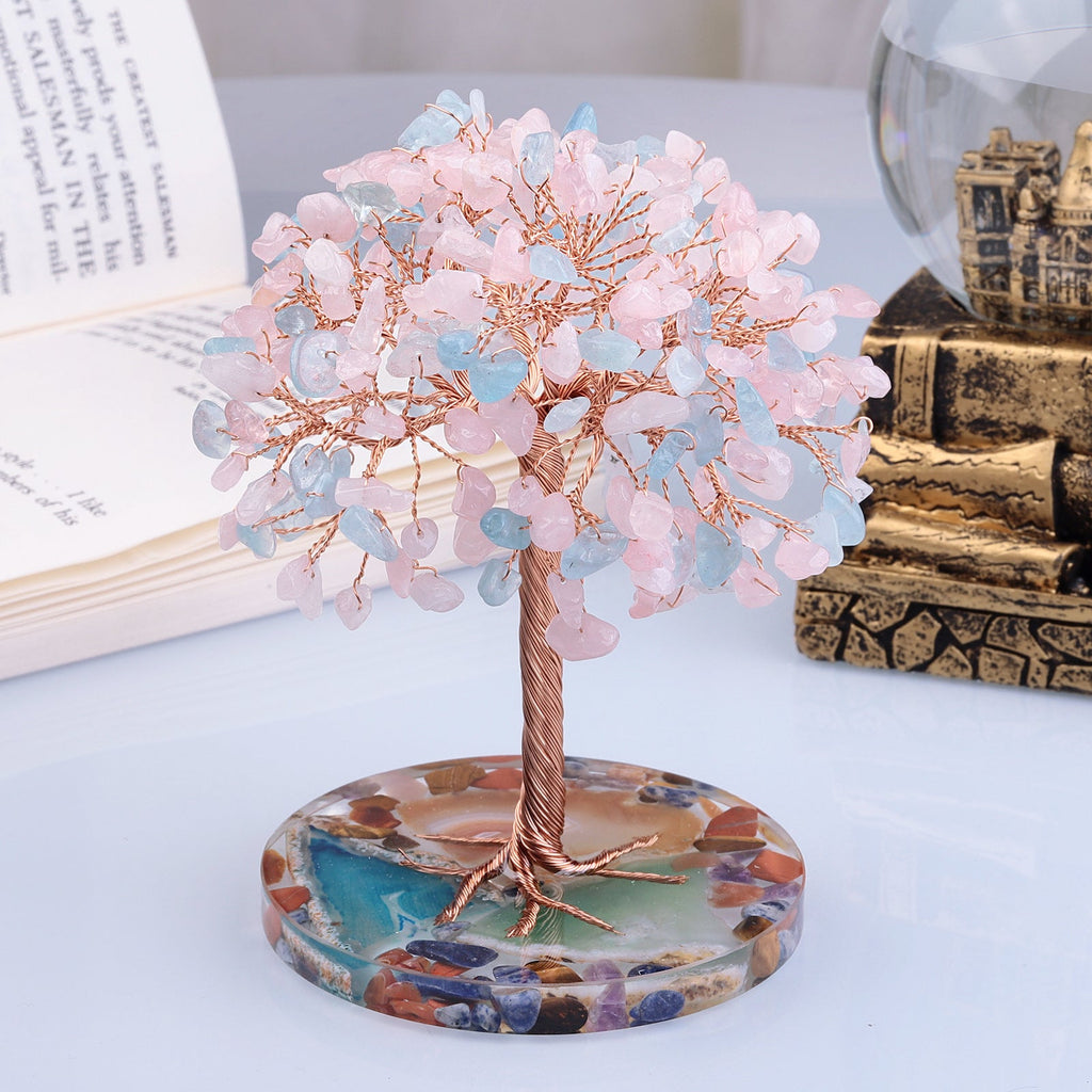 Giftoluck Round Agate Piece Base Healing Crystal Feng Shui Tree