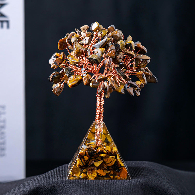 Giftoluck Natural Crystal Gravel Pyramid Base Feng Shui Tree