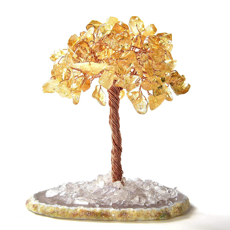 Giftoluck Citrine Natural Gemstone Feng Shui Tree with Agate Base