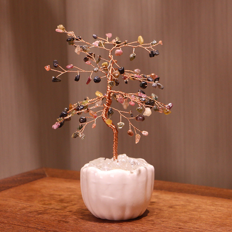 Giftoluck Crystal Gravel Ceramic Pot Base Feng Shui Tree