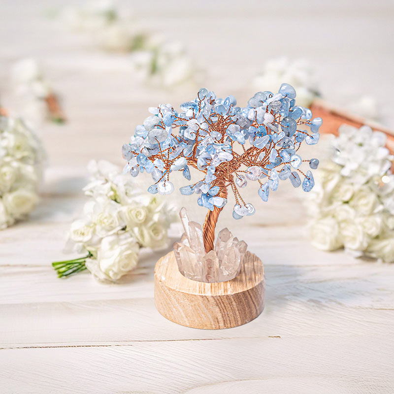 Giftoluck Aquamarine Crystal Feng Shui Tree Lamp