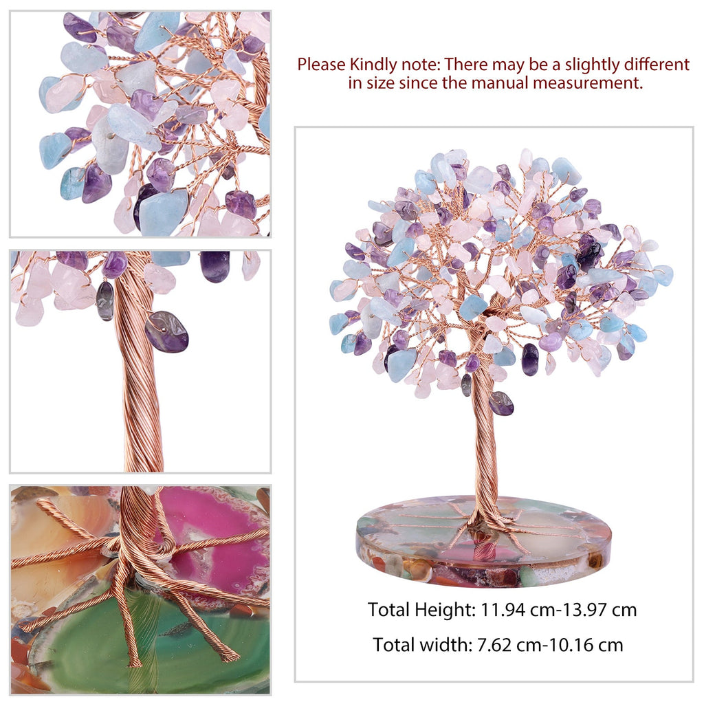 Giftoluck Round Agate Piece Base Healing Crystal Feng Shui Tree