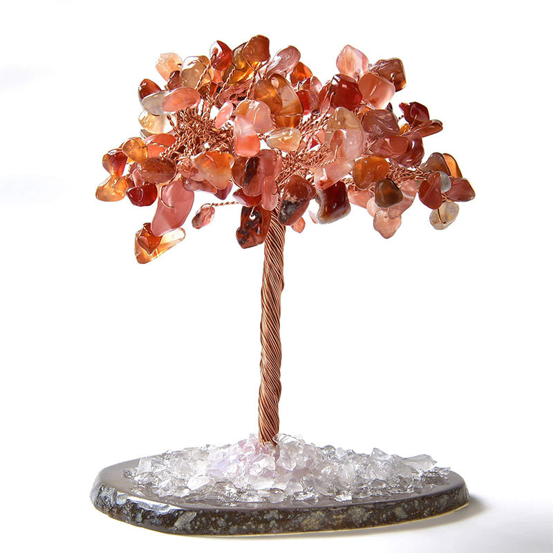 Giftoluck Carnelian Natural Gemstone Feng Shui Tree with Agate Base
