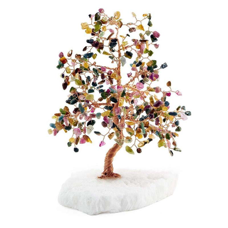 GiftoLuck Tourmaline Feng Shui Tree With White Crystal Base
